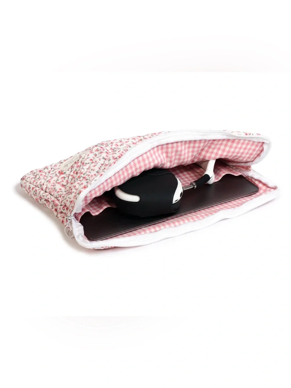 New Moon Nude Quilted Floral laptop sleeve - Pink & White